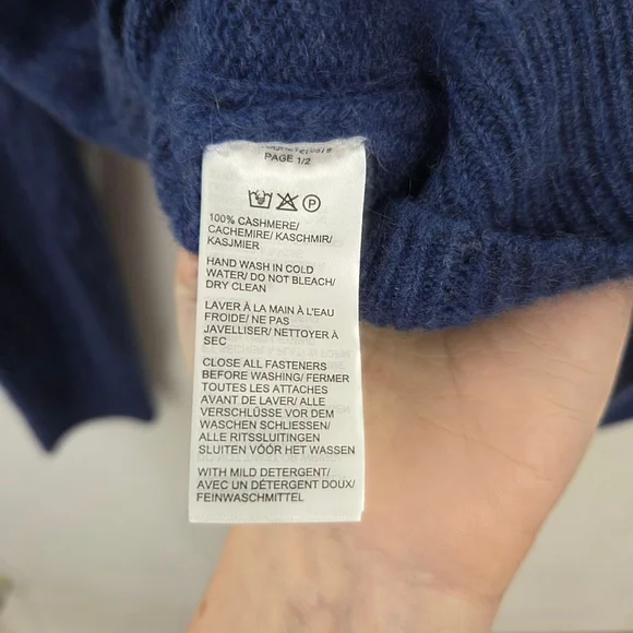 Saks Fifth Avenue men's cashmere quarter zip sweater blue cable knit size XL